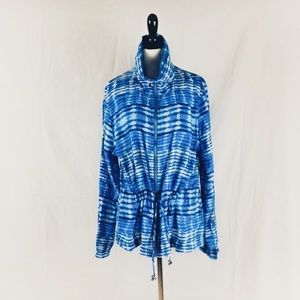 Ruby Rd Blue Tie Dye Long Sleeve Zip Up Shirt Size